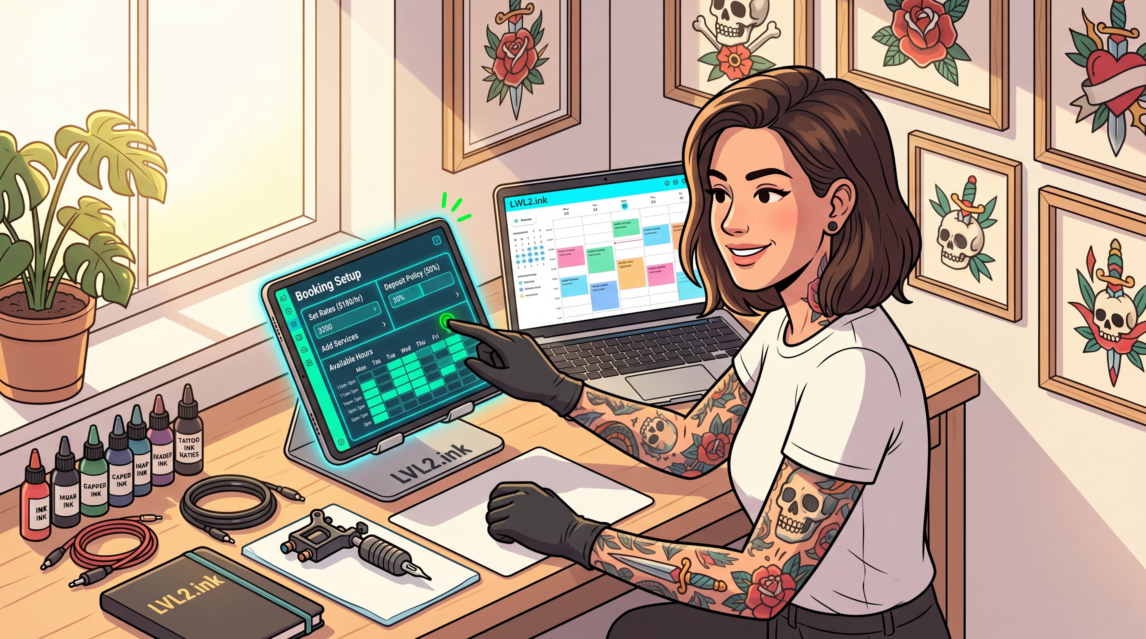 LVL2 tattoo booking software request and booking workflow